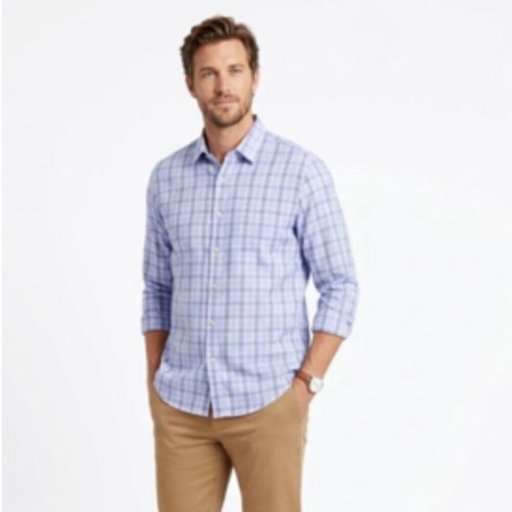 Untuckit Men's Blue White Cotton Lyocell Brushed Plaid LS Button Up Shirt Sz XXL